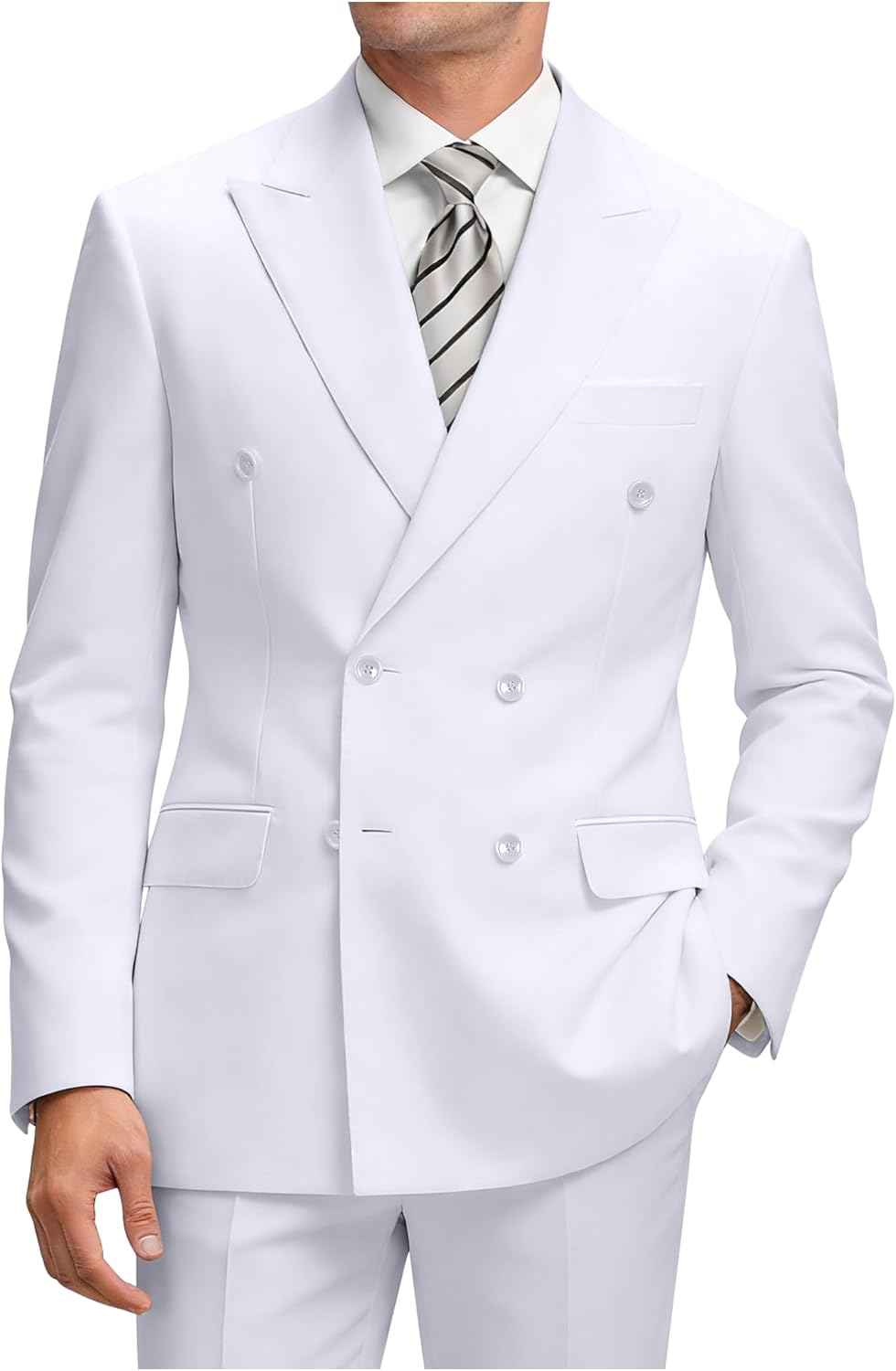 Mens Double Breasted Suit Slim Fit Solid Suit Jacket and Dress Pants 2 Piece Set Pr...