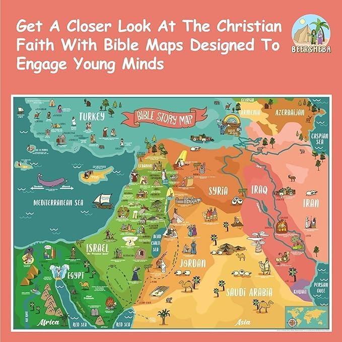 Miniatura 3 de Bible Story Map Póster (laminado)  Herramienta de aprendizaje cristiana educativa y apta para niños de 18 x 24 pulgadas para aulas, escuela en casa