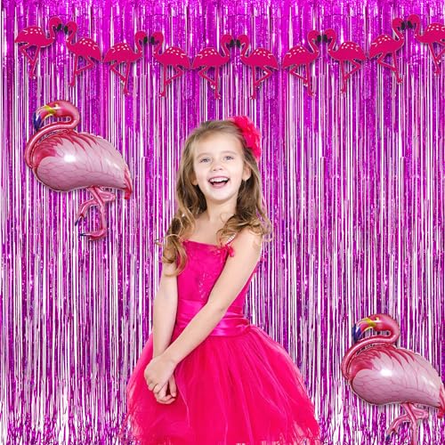 Image of Magenta Tinsel Curtain Party Backdrop - GREATRIL Foil Fringe Curtain Photo Booth Streamers for Bachelorette Party Engagement Bridal Shower 2 PCS