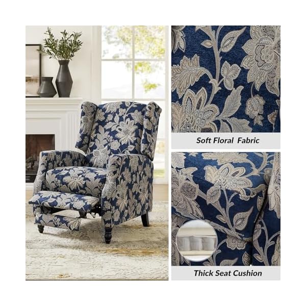 Upholstered wingback recliner chair traditional push back recliner sofa mid century modern lounge armchair for living room home theater accent chairs recliners couches garden  urban country home decor