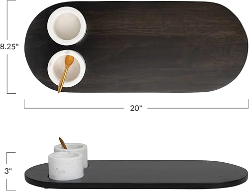 Miniatura 4 de Bloomingville Bloomingville - Bandeja de madera de mango con 2 cuencos de mármol y cuchara de acero inoxidable con acabado dorado, juego de 4