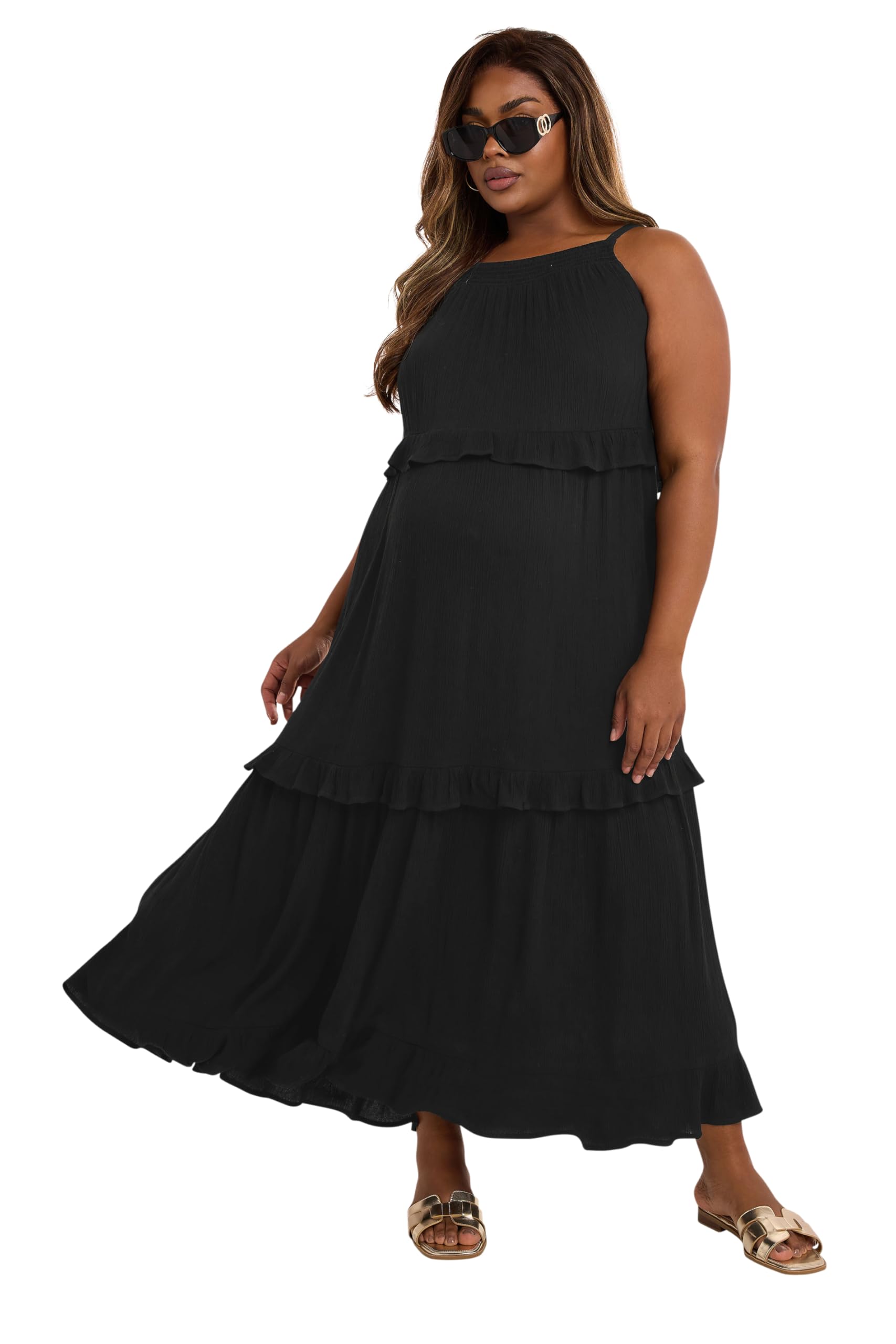 Yours Women's Black Bump It Up Maternity Curve Tiered Frill Maxi Dress - Plus Size Curve