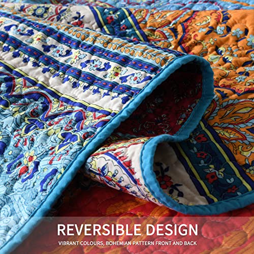 Qucover Single Bedspread Quilted Lightweight Soft Bohemian Quilted Throw Blanket 150 x 200 cm, Vibrant Red Blue Boho Throw - Cosy Home Interiors Qucover Single Bedspread Quilted Lightweight Soft Bohemian Quilted Throw Blanket 150 x 200 cm, Vibrant Red Blue Boho Throw - Image 2