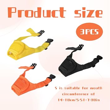 3Pcs Dog Muzzle,Muzzle for Small Dog,Breathable Mesh Soft Muzzles for Dogs,Prevent for Barking Eating Biting and Chewing(Yellow Black Orange)