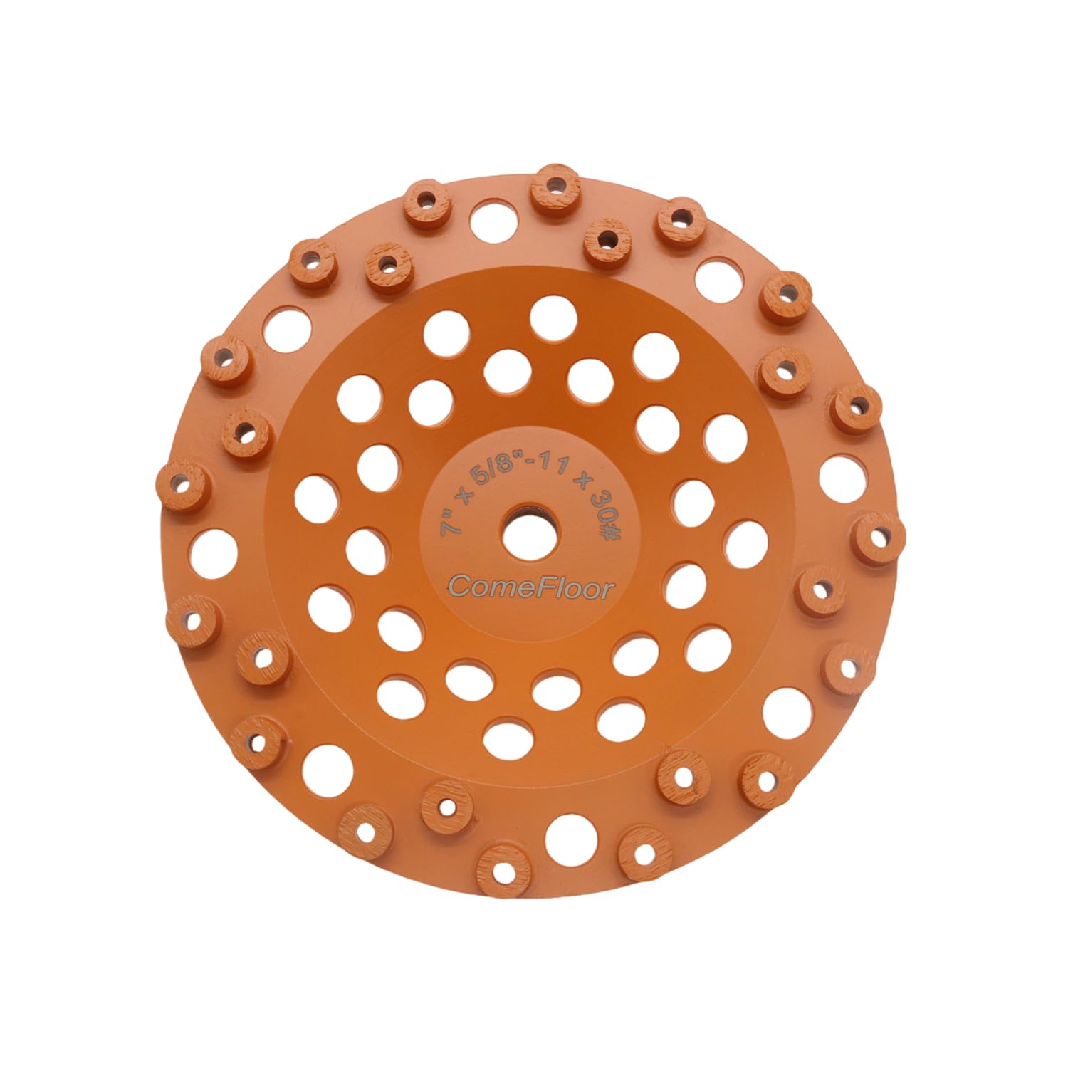 Diamond Grinding Cup Wheel for Concrete Floor, Epoxy Coating Removal, 24 Honeycomb Dots Segments, 7 Inch 5/8”-11 Thread, 30 Grit