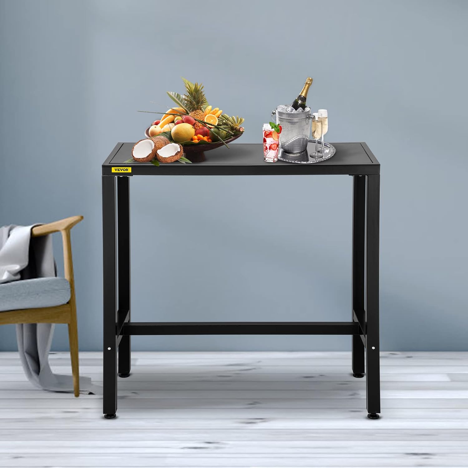 VEVOR Outdoor Bar Table, 38.6" L x 15" W x 38.6" H, Narrow Rectangular Height Pub Tables, Sturdy Metal Frame Tall Table Counter with Adjustable Feet, for Patio, Balcony, Dinning Room, Bistro, Garden : Everything Else