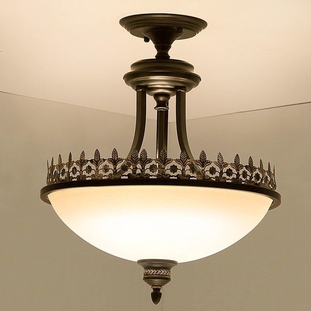 American Style Iron-Art Ceiling Lamps Retro Bedroom Study Room Lighting Lamps LED Ceiling Pendant Lamp Restaurant Aisle Decoration Glass Ceiling Light (Color : Yellow Light)