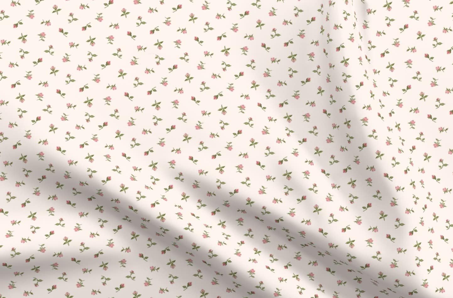 Spoonflower Fabric - Ditsy Rose Spring Garden Romantic Cottagecore Flora Pink Vintage Printed on Organic Cotton Sateen Fabric Fat Quarter - Sewing Quilting Apparel Home Decor