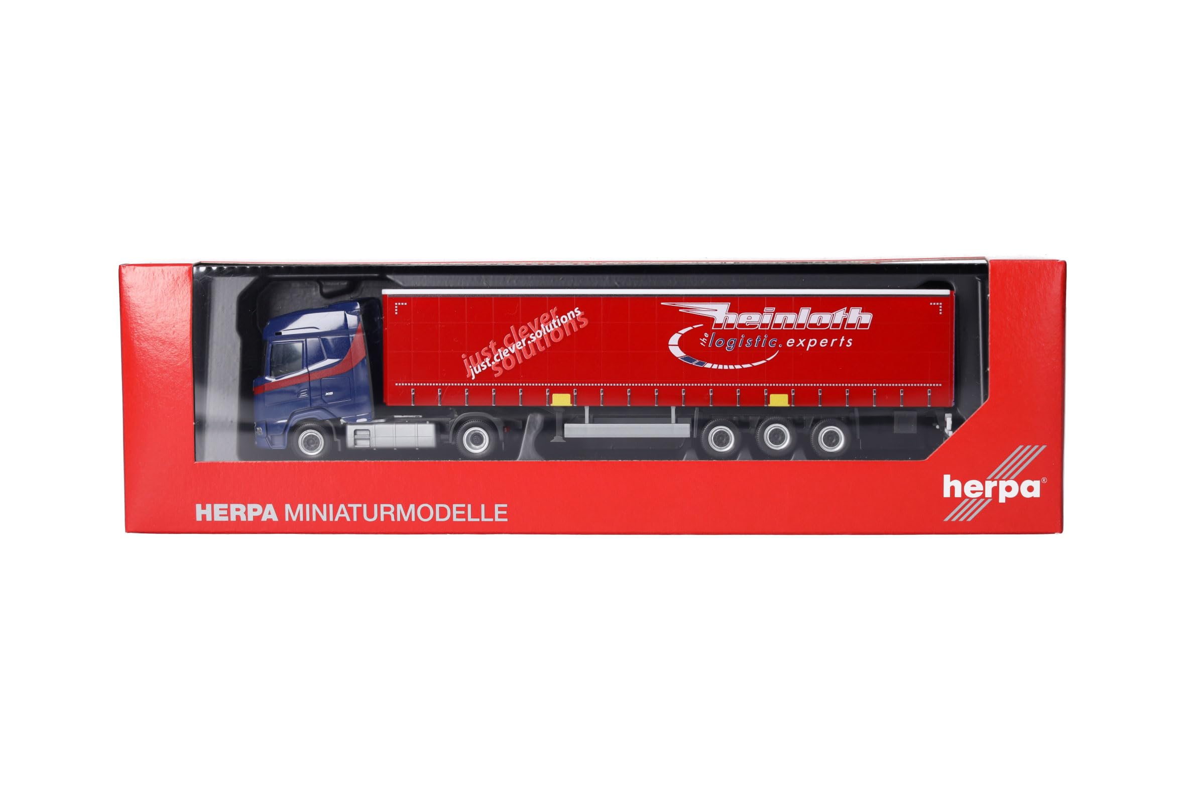 Herpa LKW Modell DAF XG Gardinenplanen-Sattelzug Heinloth, Miniatur im Maßstab 1:87, Sammlerstück, Made in Germany, Kunststoff