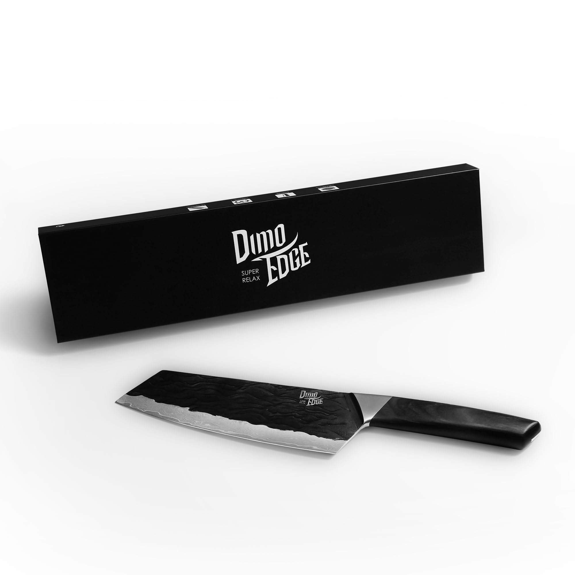 Couteau de chef Damas, 17,8 cm Couteau japonais aiguisé avec lame martelée et manche en pakkawood, couteau bunka professionnel avec coffret cadeau, noir