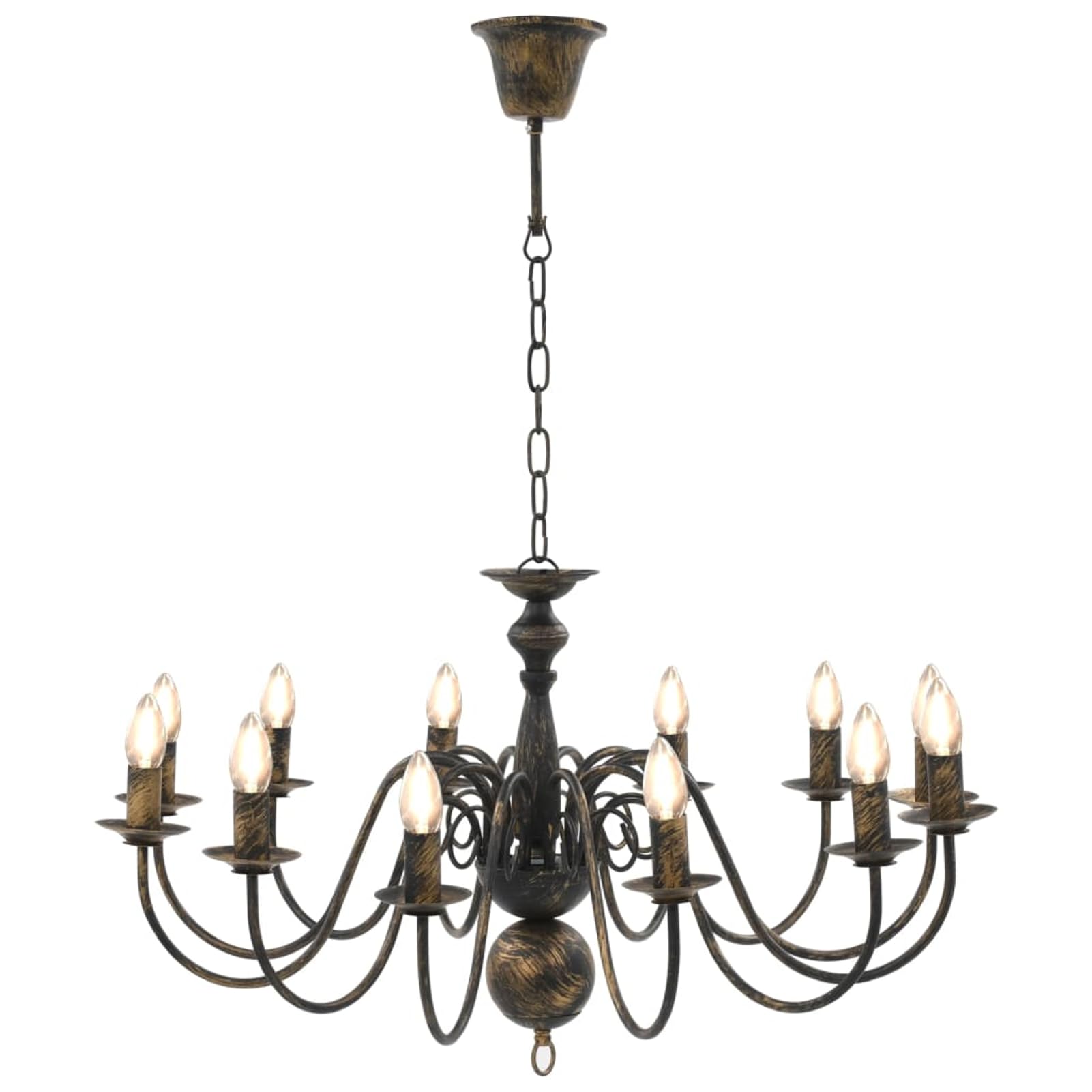 Gecheer Lampadario a Sospensione con 12 Portalampade E14, Design Classico Anticato, Diametro 80 cm Altezza 45 cm, Metallo Nero Anticato, Lampadario da Sala da Pranzo e Soggiorno