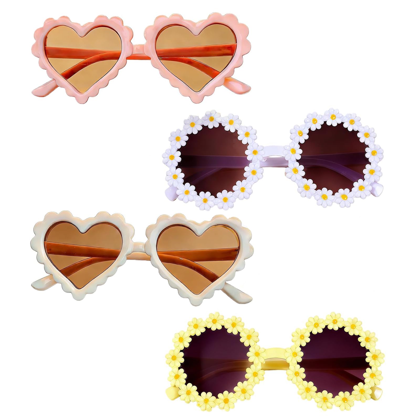 Kids Sunglasses Set,4 PCS Multipack with Pink Heart & Flower Glasses