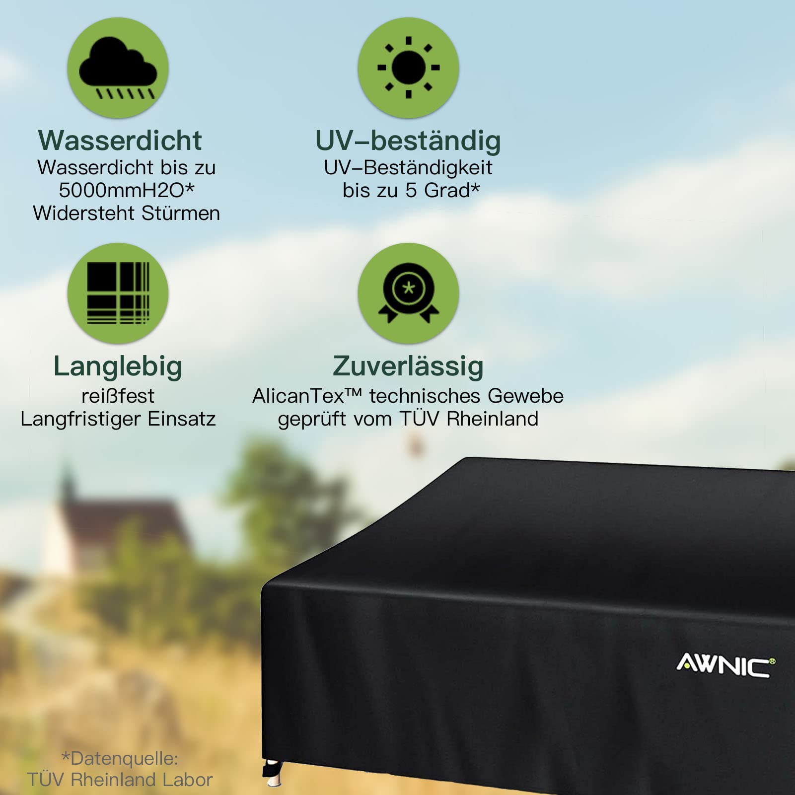 Housse Pour Salon De Jardin, Grande Bache Pour Salon Robuste Housse Pour Table Et Chaise De Jardin Imperméable, Anti-UV Bache Protection Pour Salon, 350x 260 X 90cm, Noir