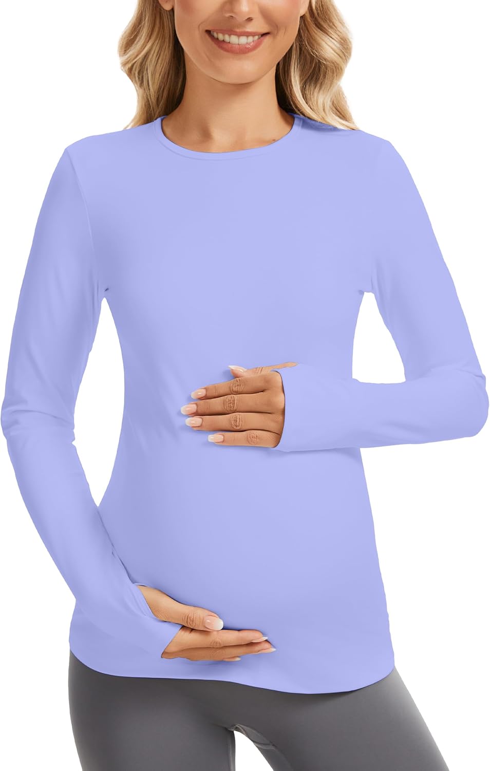 MathCat Maternity Long Sleeve Shirt with Thumbleholes,Pregnancy Casual Tops Athletic Yoga Maternity Shirts - Image 2