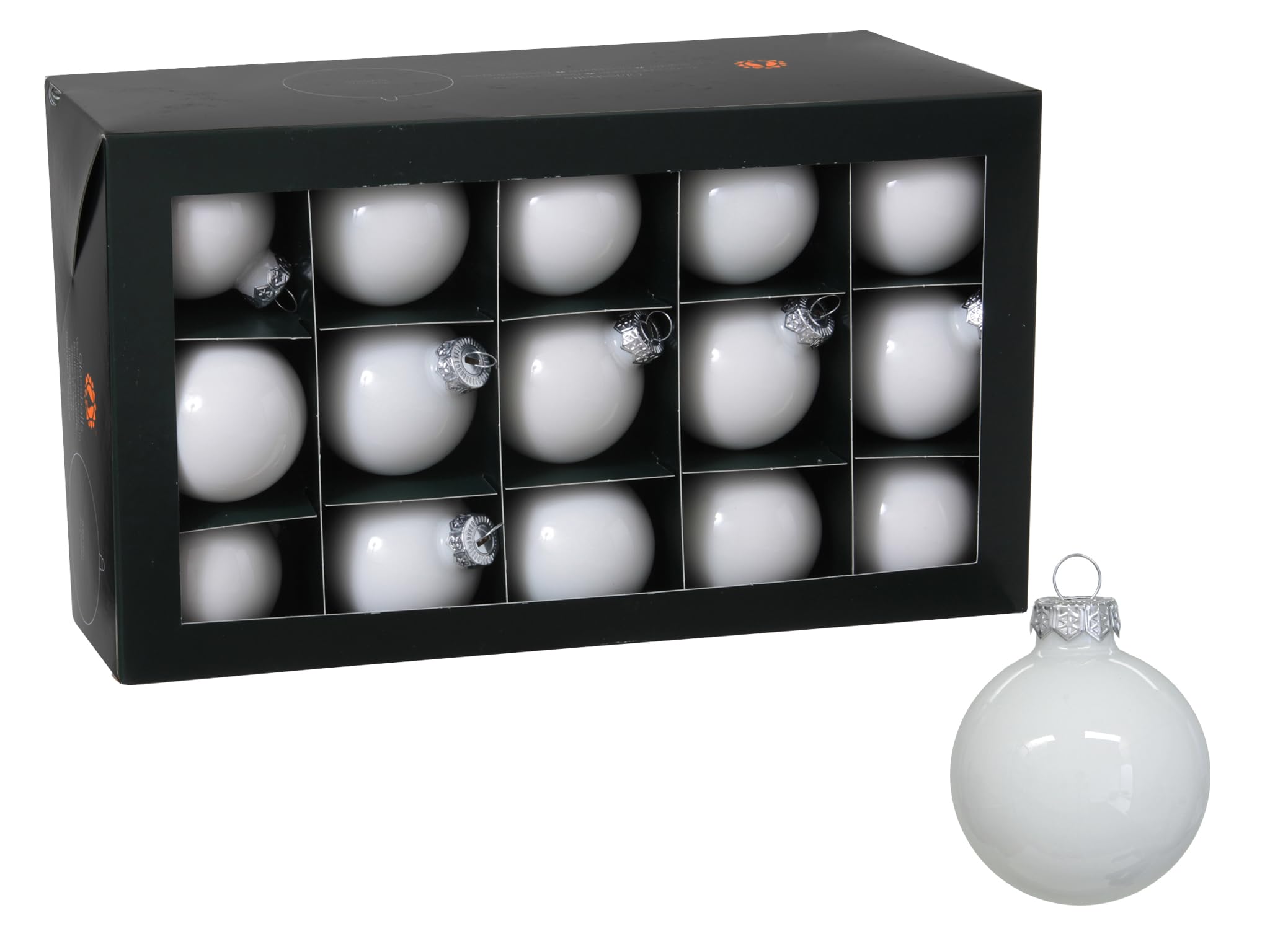 Pack of 16 Opal White 30 mm Large Glass Christmas Tree Baubles - Stainless Steel Decoration