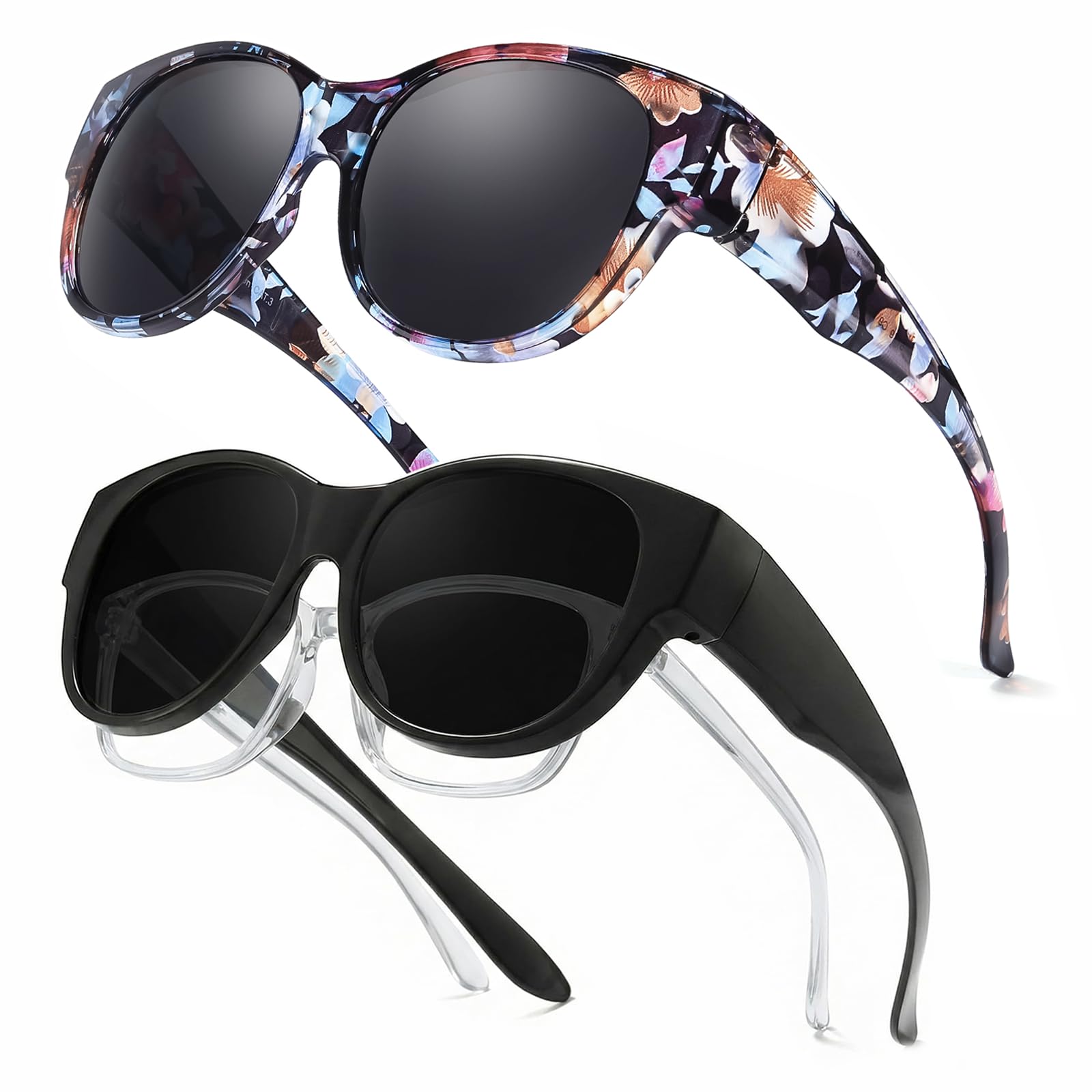 Myiaur 2 Pack Überzieh Sonnenbrille für Damen Polarisiert UV400 Schutz | Sonnenbrille für Brillenträger, Leichter TR90 Rahmen, Ideal für Autofahren