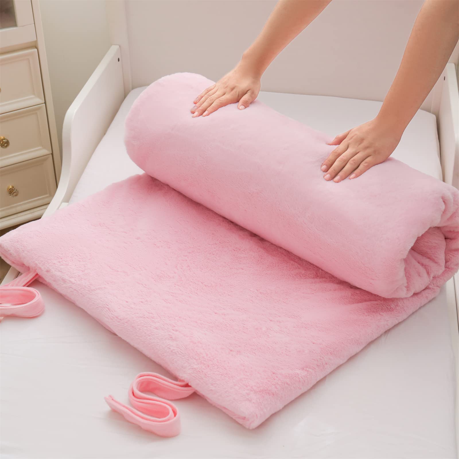 A Nice Night Kids Sleeping Bag, Slumber Bag & Nap Mat for Toddlers, with Faux Fur Kids Sleeping Blanket, Ideal for Daycare and Preschool,BabyPink