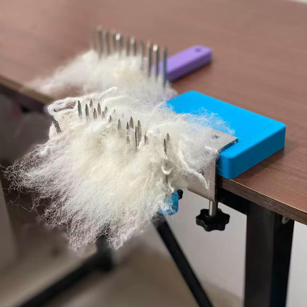 Cardatrice per lana a doppia fila | Strumento manuale per districare il pelo degli animali domestici con morsetto da tavolo per la lavorazione della lana grezza.