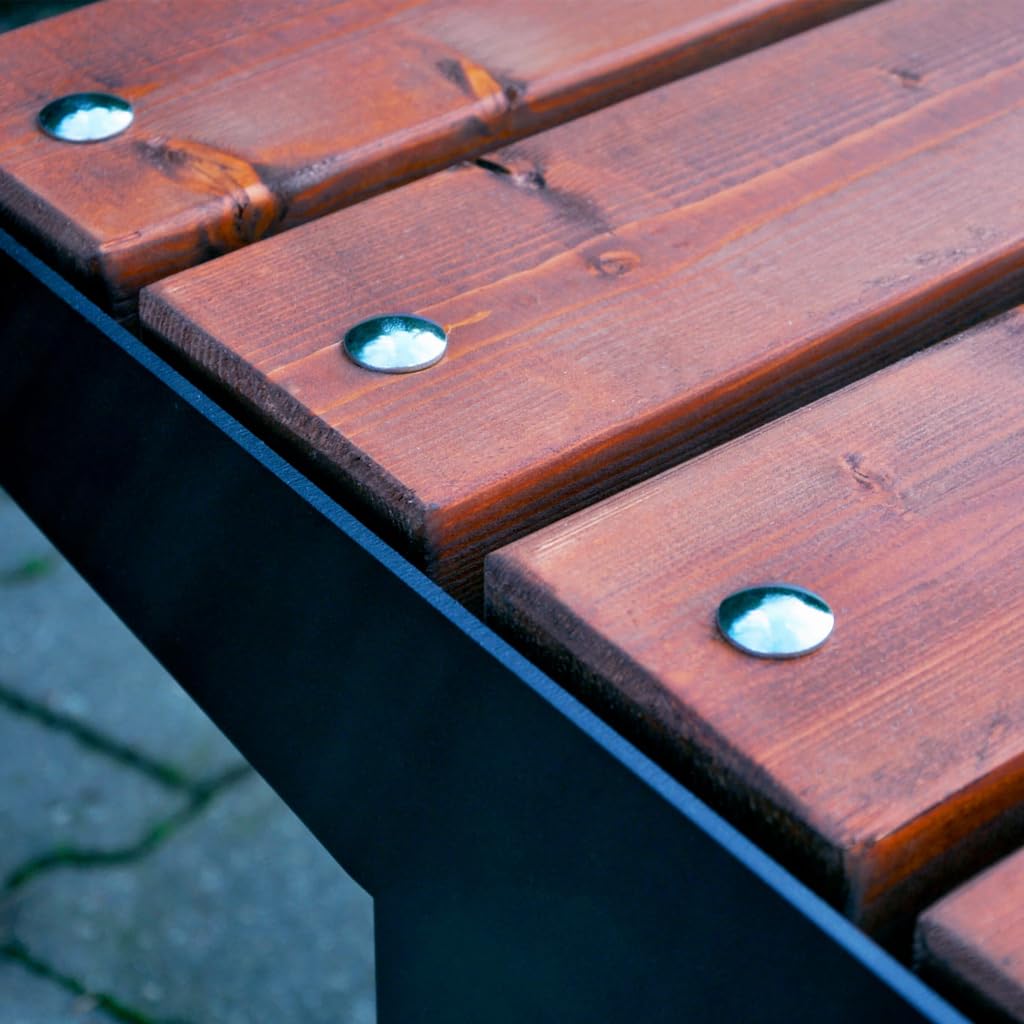 Banc Exterieur de Jardin Résistant aux Intempéries - Banc Bois D’épicéa Scandinave Poncé & Métal Peint par Poudrage - Banquette Capacitéde 350kg (Posener-BO Acajou 125 cm,CE)