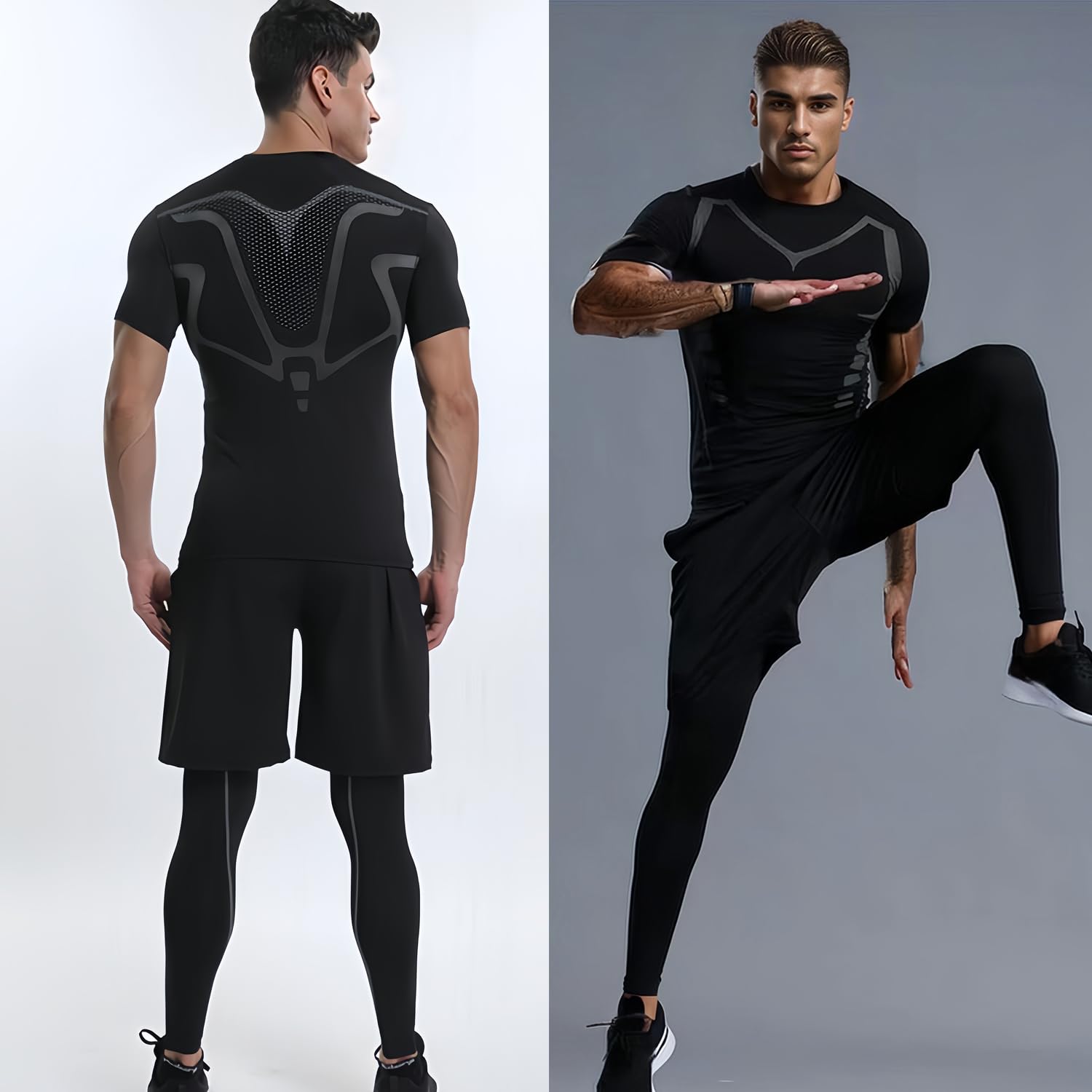 Camisa de Compresión Hombre Manga Corta para Running Deportiva Camiseta Camiseta Ajustada de Secado rápido para Hombres Fitness