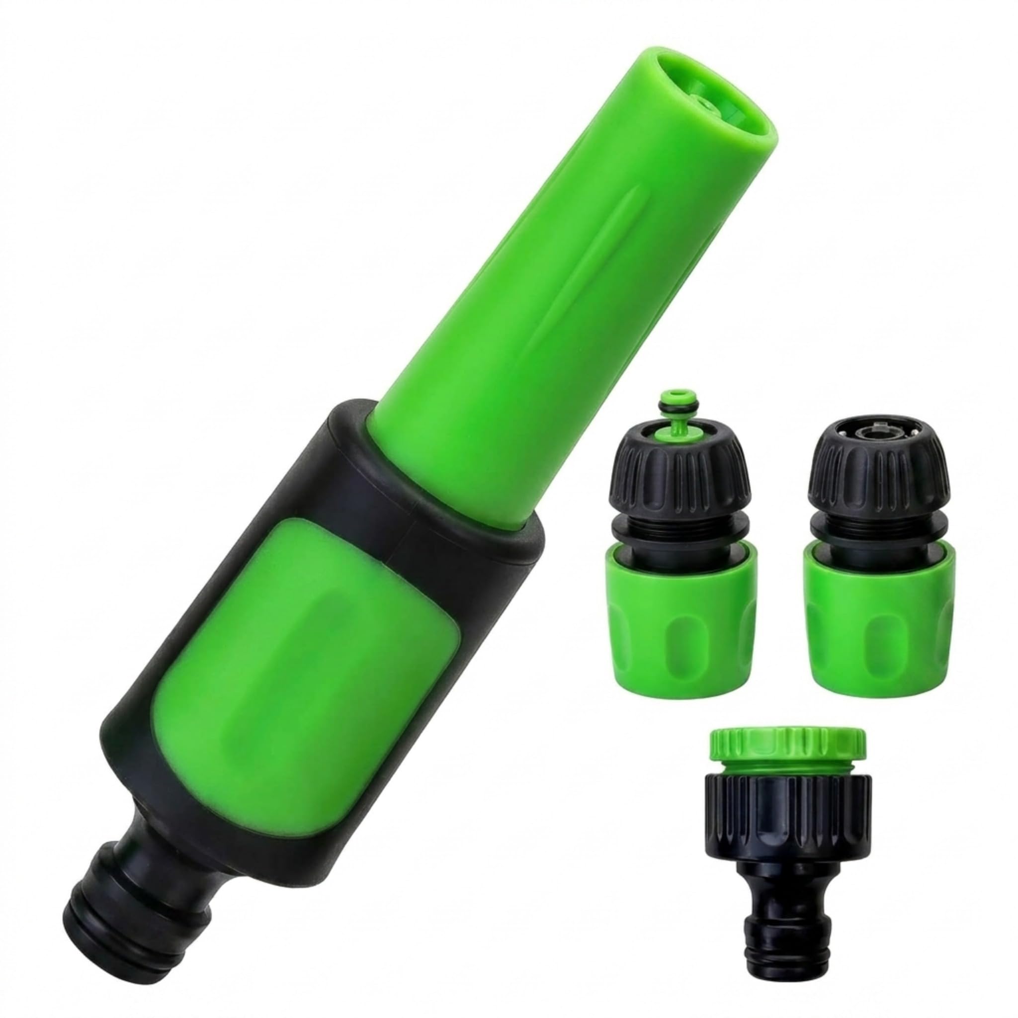 4pc Garden Hose Nozzle and Garden Hose Connectors - Universal Hosepipe Nozzle End with Universal Threaded Tap Connector and 2 1/2 Inch Quick Connect Hosepipe Fittings - Outdoor Watering Accessories