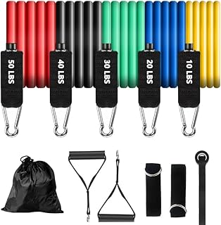 Resistance Bands Set, Exercise Bands, Workout Bands with Handles for Men and Women, Ankle Straps, Door Anchor and Carry Bag - Home and Gym Strength Training