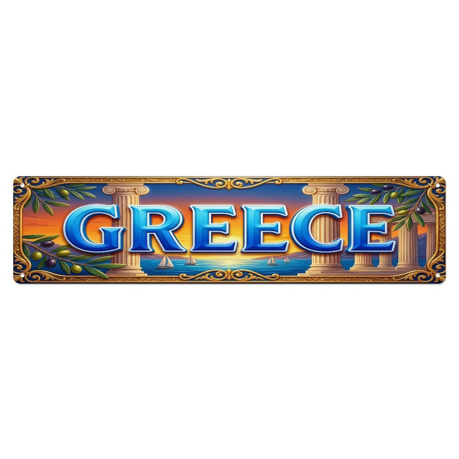 Xanthor Style Metal Tin Sign Vintage Greece Travel Flag Pattern