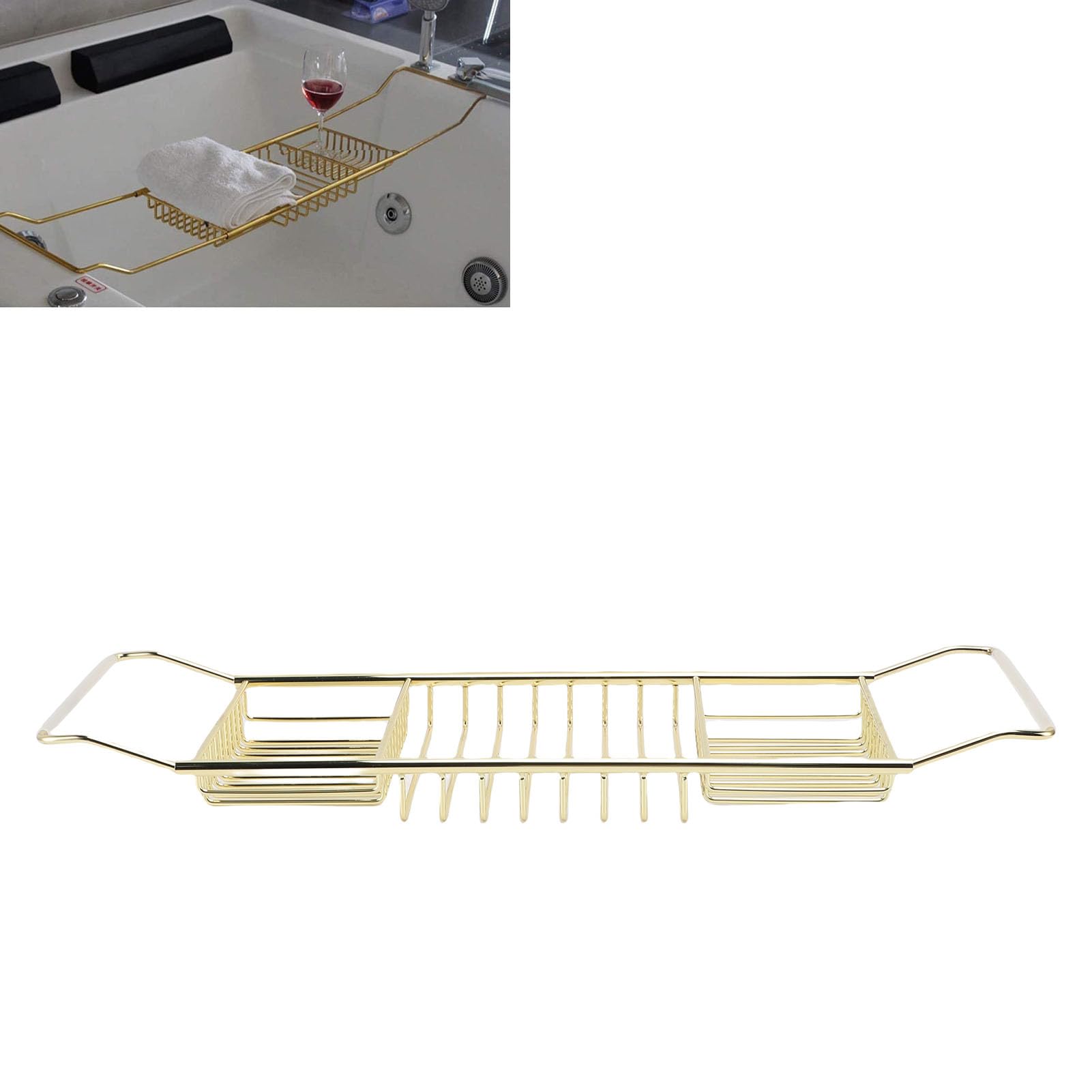 Bandeja de Acero Inoxidable para bañera, Bandeja de bañera expandible, Mesa para baño de Lujo, Mesa de bañera Ajustable, Carrito de Ducha, Organizador de baño, Accesorios (Oro)