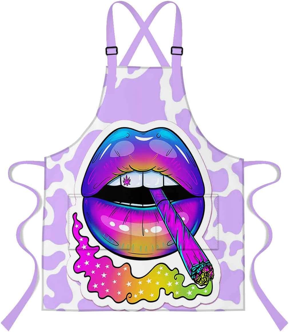 Lip Print Apron Fashion Color Mouth Teeth Print Bib Apron 33.4L x 27.5W In | Fashion Color Mouth Teeth Print Bib Apron,with 2 Pockets with Adjustable Shoulder Strap Apron Waterproof Oil Resistant