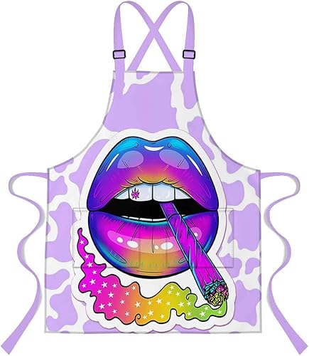 Delantal con estampado de labios, 33.4 pulgadas de largo x 27.5 pulgadas de ancho, delantal de babero con estampado de dientes de boca, con 2