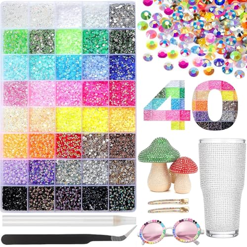 32000-Teiliges Bedazzler Kit 40 Farben 3 mm Strasssteine für Nägel mit Pinzette und Stift für DIY-Bastelarbeiten Kleidung Becher Tassen Schuhe Stoff und Nagelkunst