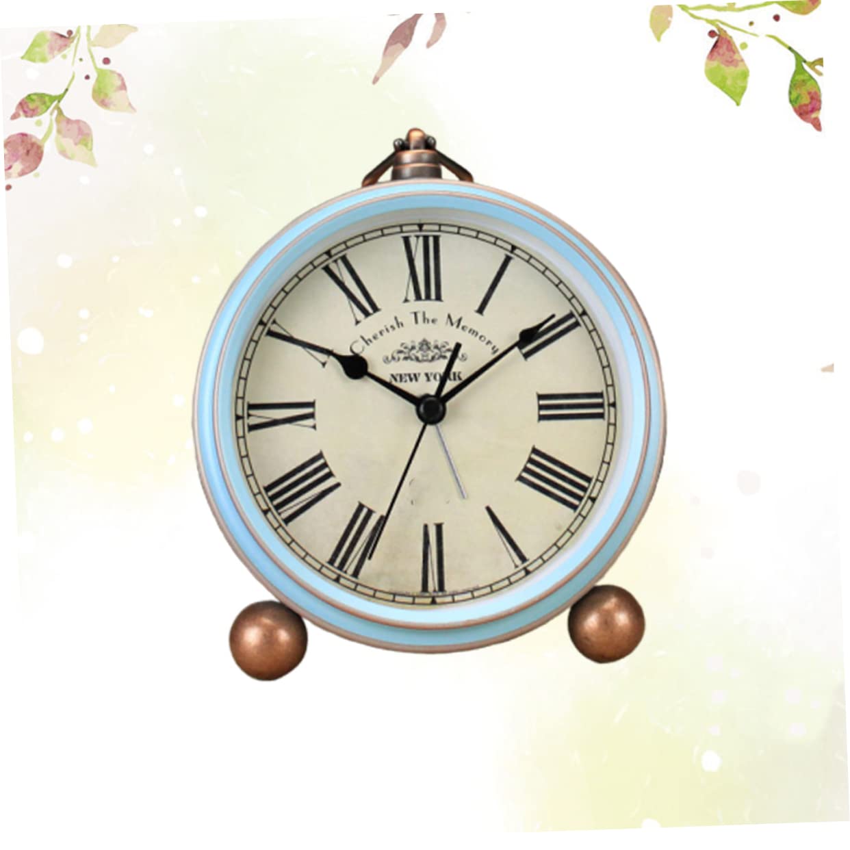 Reloj Despertador Retro Vintage Azul de Mesa de Metal para Escritorio