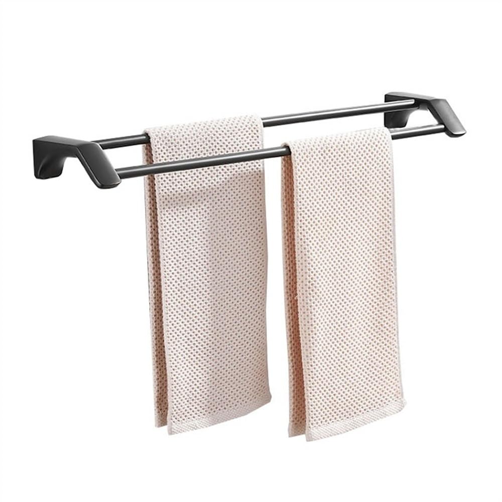 Towel Rack Stainless Steel Double Bath Towel Rod, Wall Mounted Holder No Drilling Rail Hanger(Black,40cm)