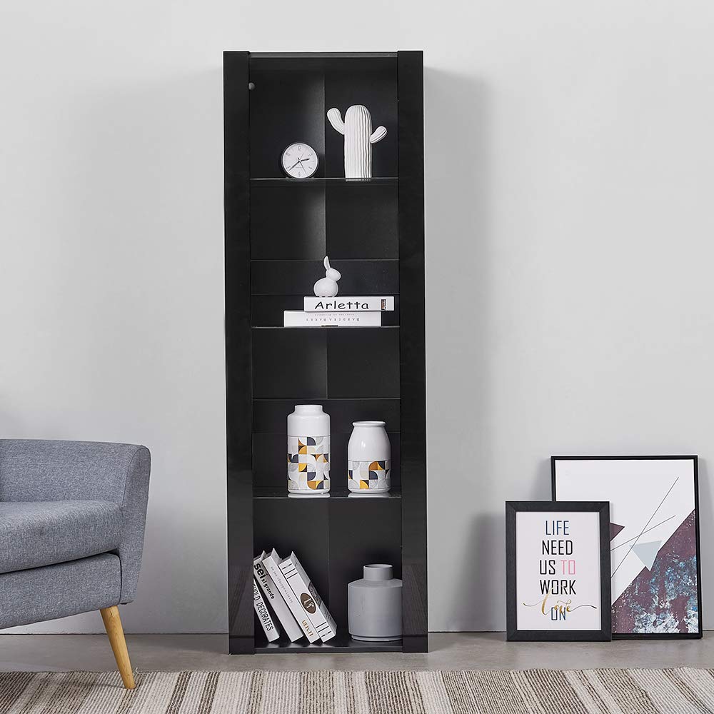 Panana Vitrine Lumières LED Meuble de Rangement avec Etagères sur Salon, Bureau, 55 x 35 x 166 cm (Noir)