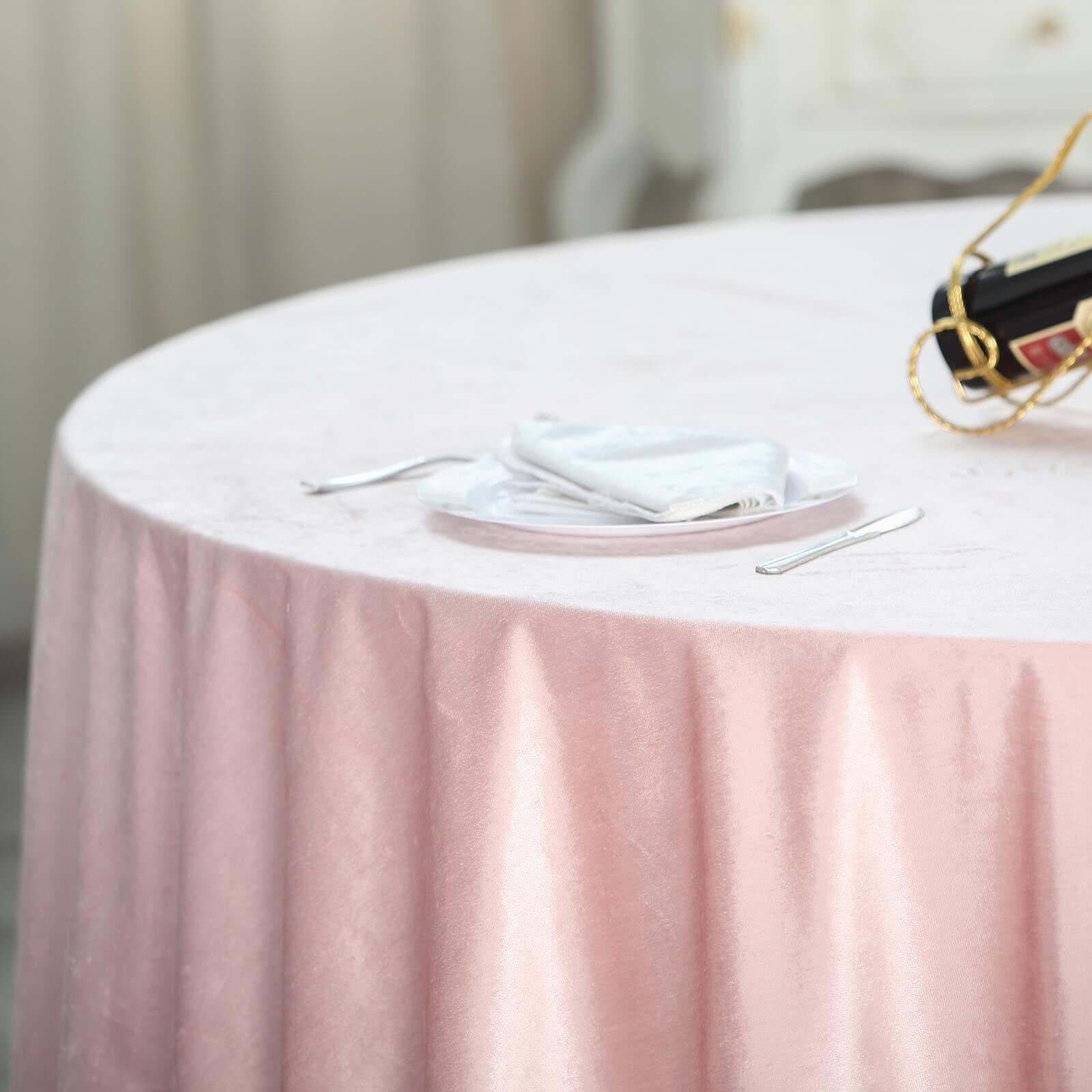 Tableclothsfactory Nappe ronde en velours or rose de 304,8 cm pour fête de mariage et événements