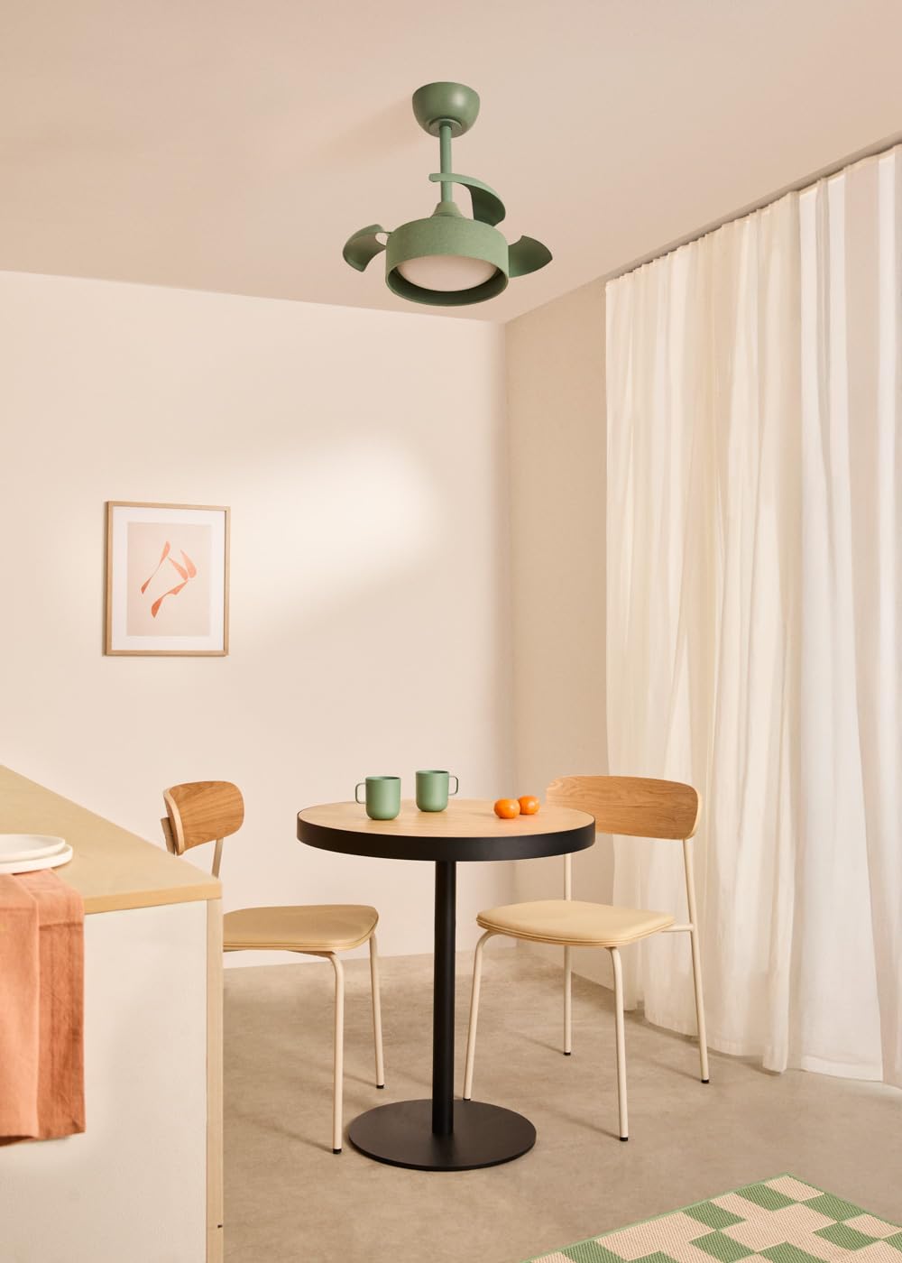 CREATE / WIND CLEAR LAMP/Ventilateur de plafond avec lumière lin vert sauge télécommande / 40W, Silencieux, Ø55 cm, pales rétractables, programmable, fonction été-hiver, LED 3 températures