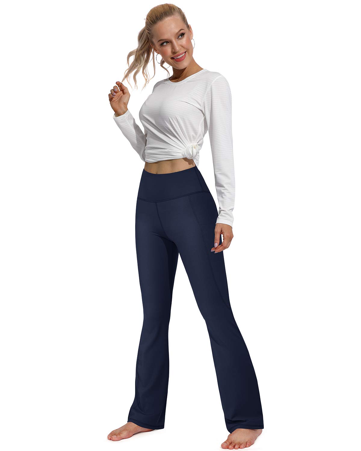 G4Free Flared Leggings with Pockets Yoga Pants for Women High Waist Tummy Control Wide Leg Trousers for Work Workout
