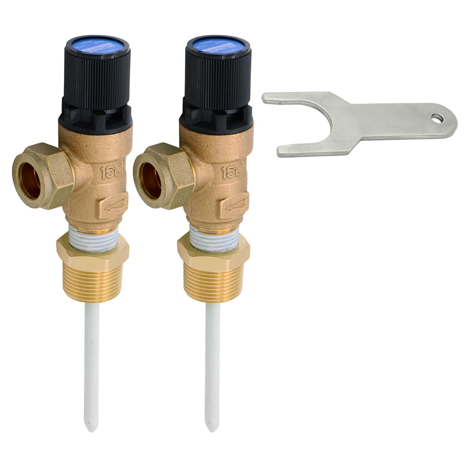 2 x Heatrae Sadia Megaflo HE Range Temperature & Pressure Relief Valves, 10 bar, 90-95°C + TPR Service Key — image 1