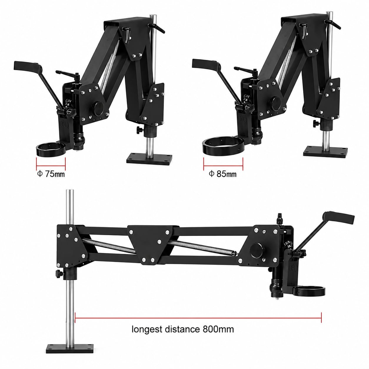 Microscopio estéreo 7X-45X con soporte de resorte para ajuste de joyas, 77 mm | Oculares WF10X, objetivo 0.5X, brazo ajustable de 360° y distancia interpupilar de 77 mm