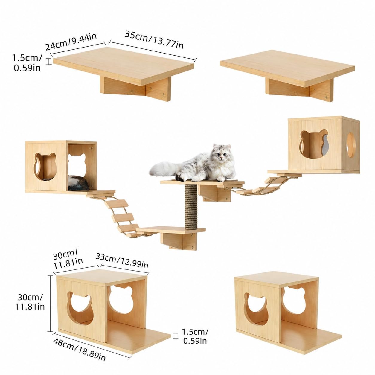 Kletterwand Katzen Set aus Kiefernholz Katzenwandmöbel Wandregale