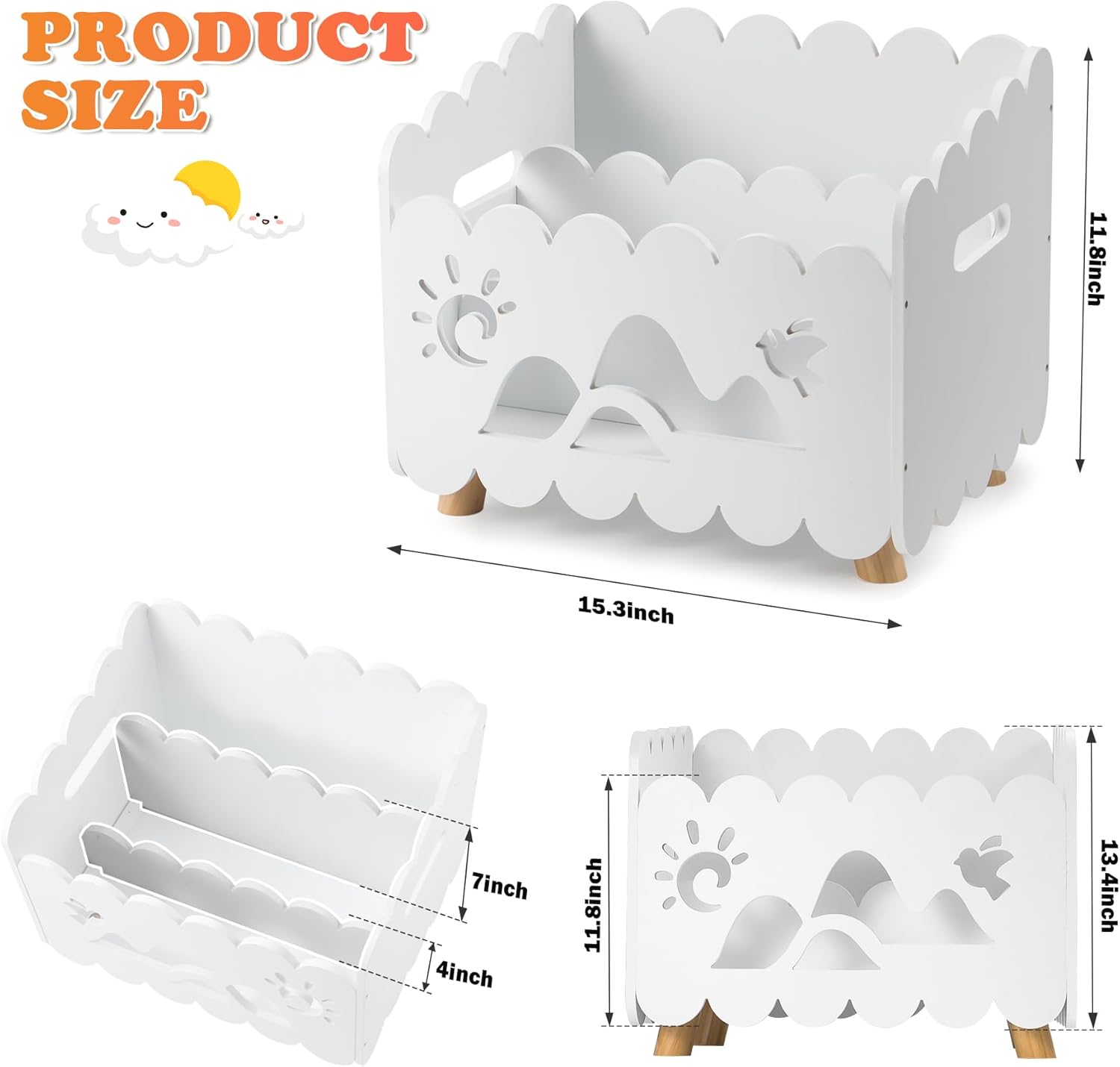 Calmbee Wooden Kids Bookshelf with 2 Adjustable Dividers, Montessori Bookshelf with Animal Carvings for Nursey Room Classroom Playroom, Toy Storage Oragnzier, for Your Baby´s Bedroom, White - Image 2