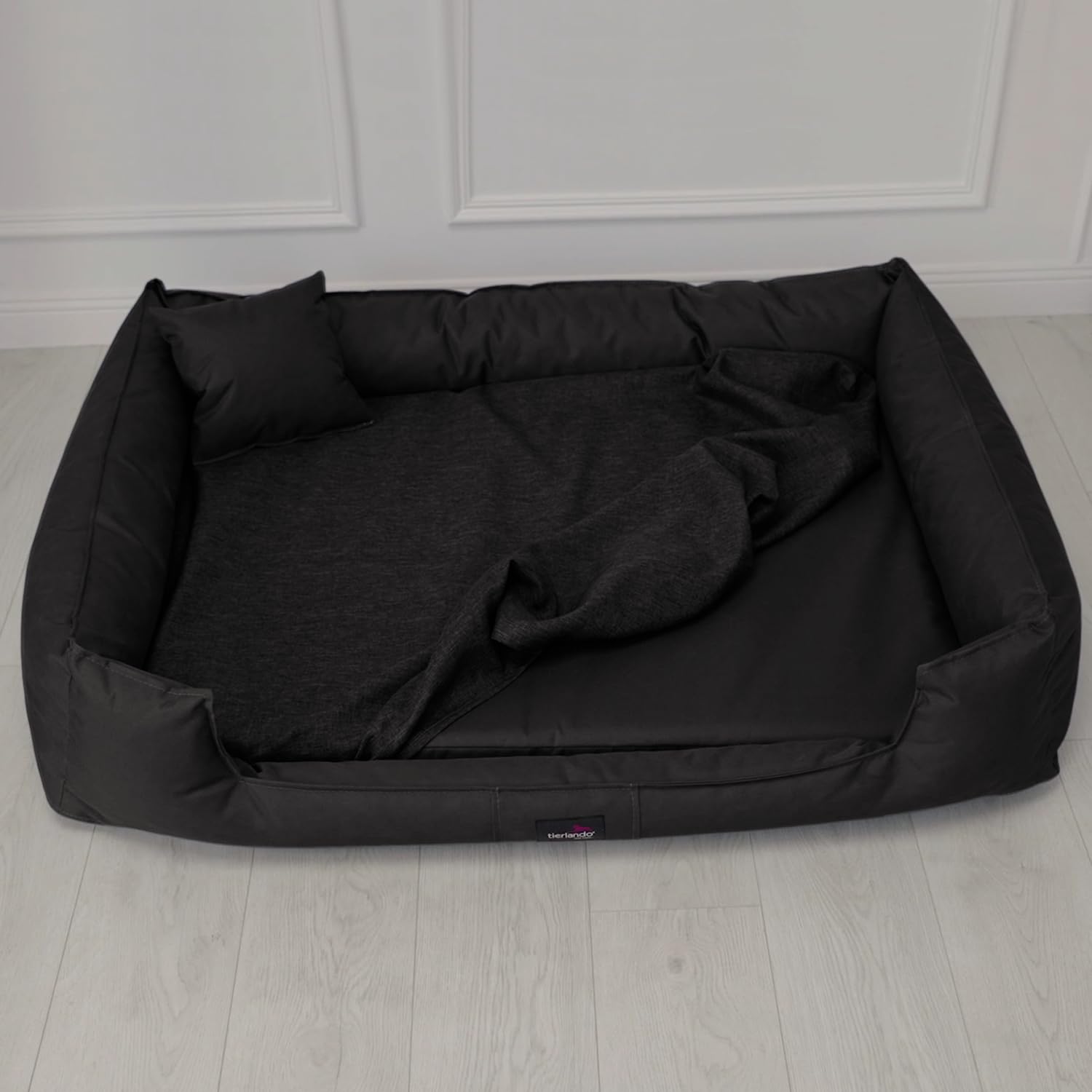 tierlando® Quick-Cover Carlos Basic Matratzenschoner für Hundebett und Hundematratze aus Polyester – rechteckiger, waschbarer Spannbettlakenbezug Größe: 120x90cm | Farbe: 03 Schwarz