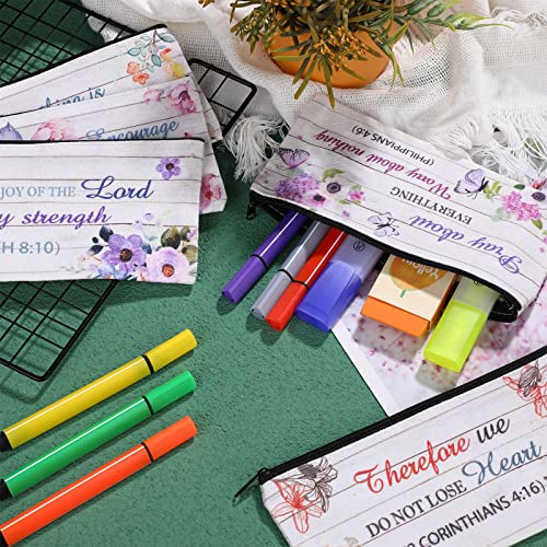 Zonon 6 Pieces Inspirational Bible Study Journaling Supplies Bible Case Bag Pen Pencil Pouch Small Makeup Bags Cute Pencil Case Christian Gifts For Women Students School(Beautiful Style,7.7 X 4 Inch) #TOP6