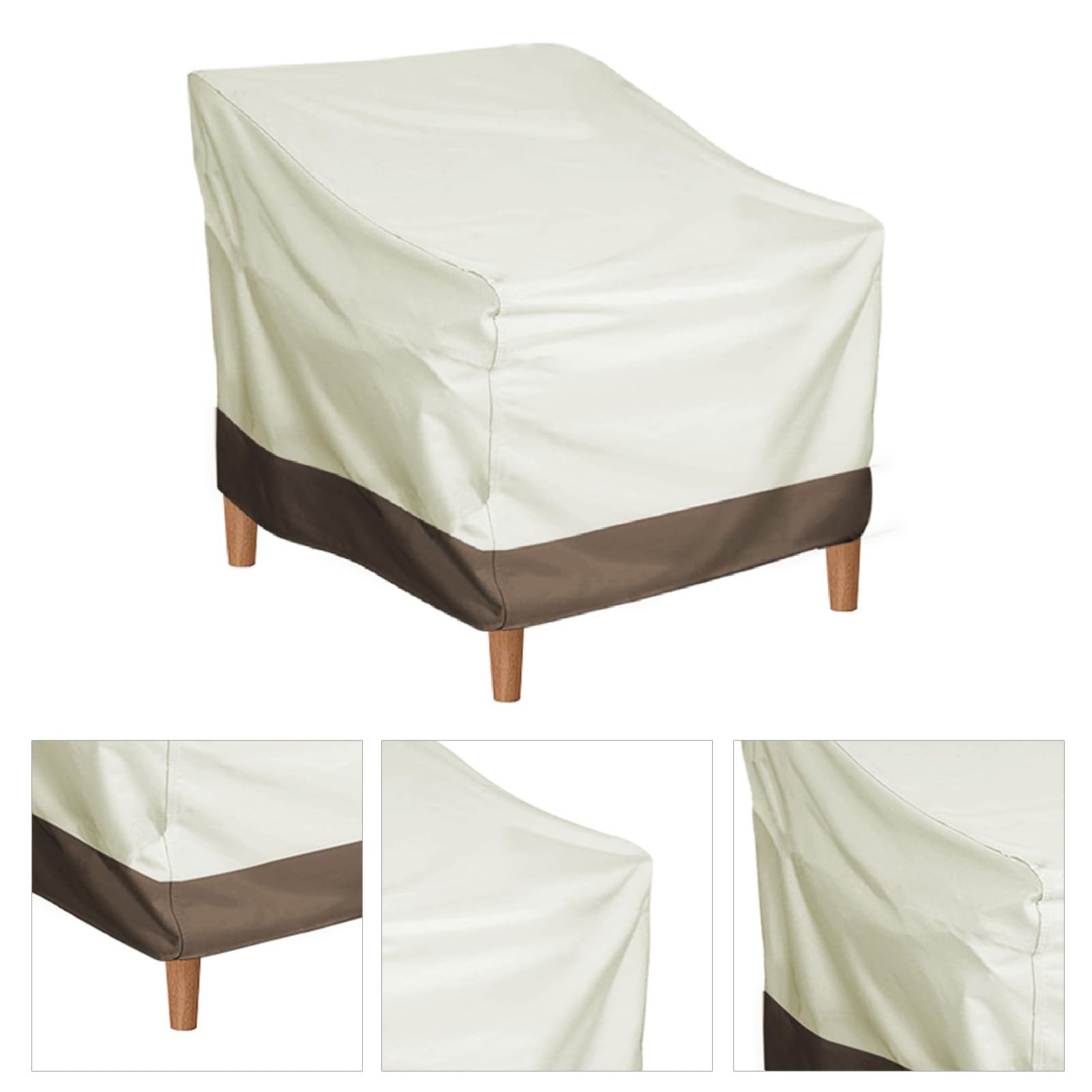 Generic Housse de Chaise de Patio, Facile à Nettoyer, Imperméable, pour Meubles d'extérieur, Tissu Oxford 600D, pour Fauteuils Pivotants de Patio (Beige avec couleur café)
