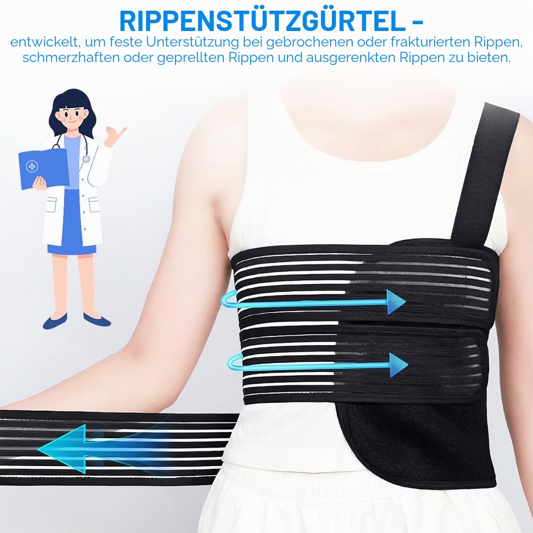 Gebrochene Rippenbandage Elastischer Rippengürtel Rippenbandag Schwarz rippenbandage damen herren Rippengurt Atmungsaktiver Ripp-Brustbandage zum Schutz der Rippen