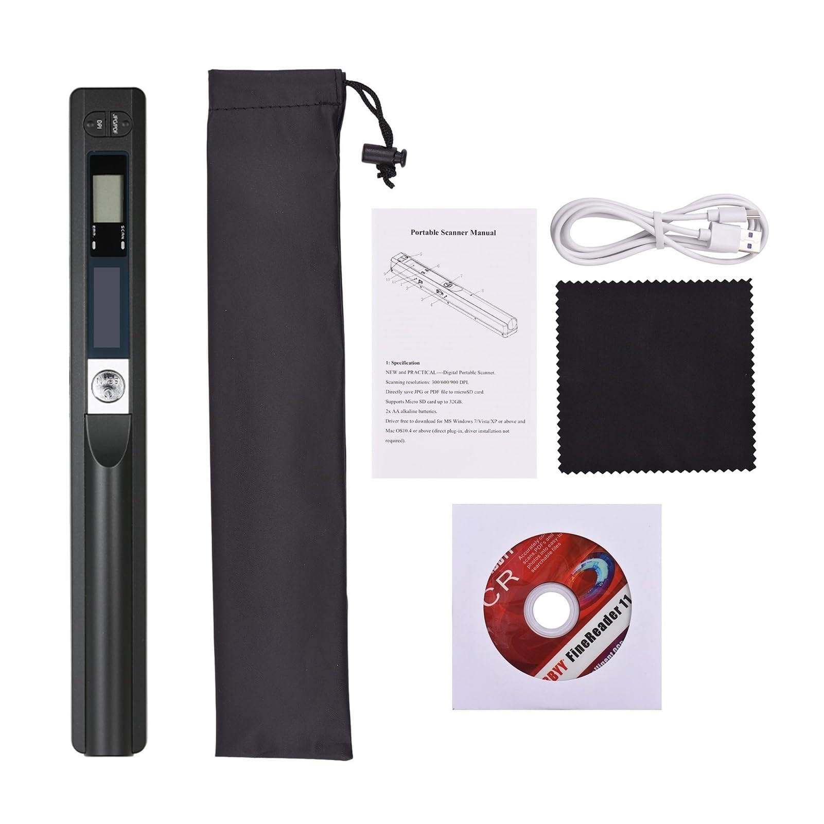 Skaner dokumentów Przenośny skaner dokumentów, mini ręczny, książek A4 w formacie JPG i PDF Wyświetlacz LCD typu c o rozdzielczości 300/600/900 DPI(Nero)