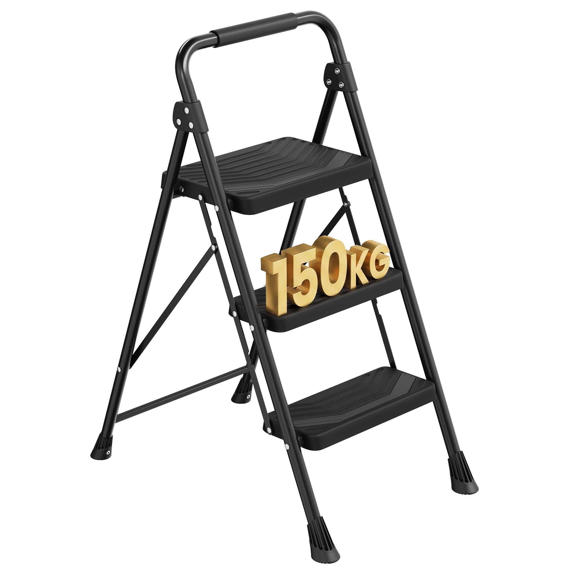 SONGMICS 3 Step Ladder, Folding Step Ladder, 150 kg Capacity, Anti-Slip