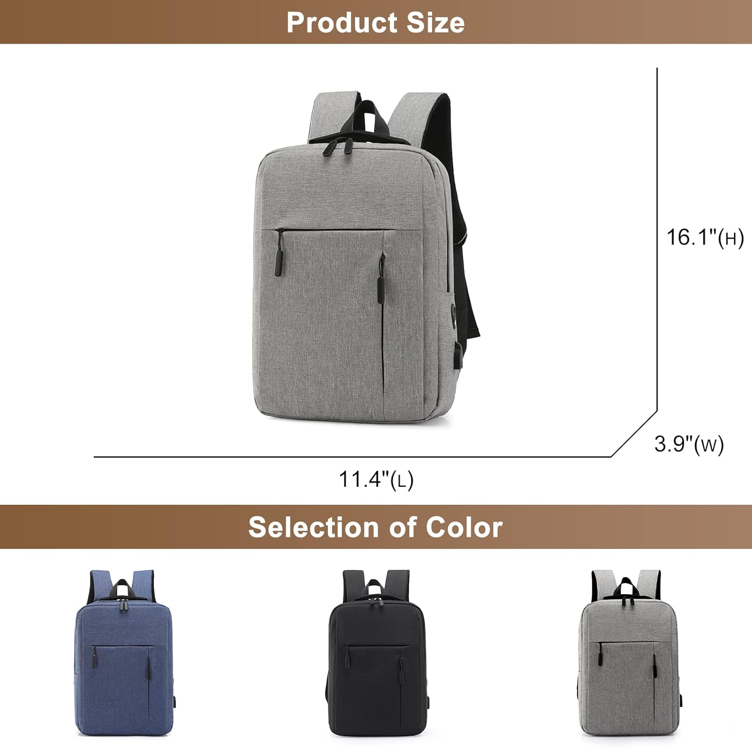 Lightweight 15.6 inch Laptop Backpack for Men, Large Capacity Nylon Business Bookbag with USB Charging Port/Headphone Hole