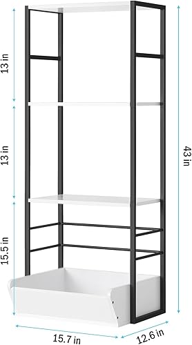 Miniatura 3 de LING RUI Estantería alta de 4 niveles, estantería estrecha para espacios pequeños, estante de madera y metal, organizador de almacenamiento para