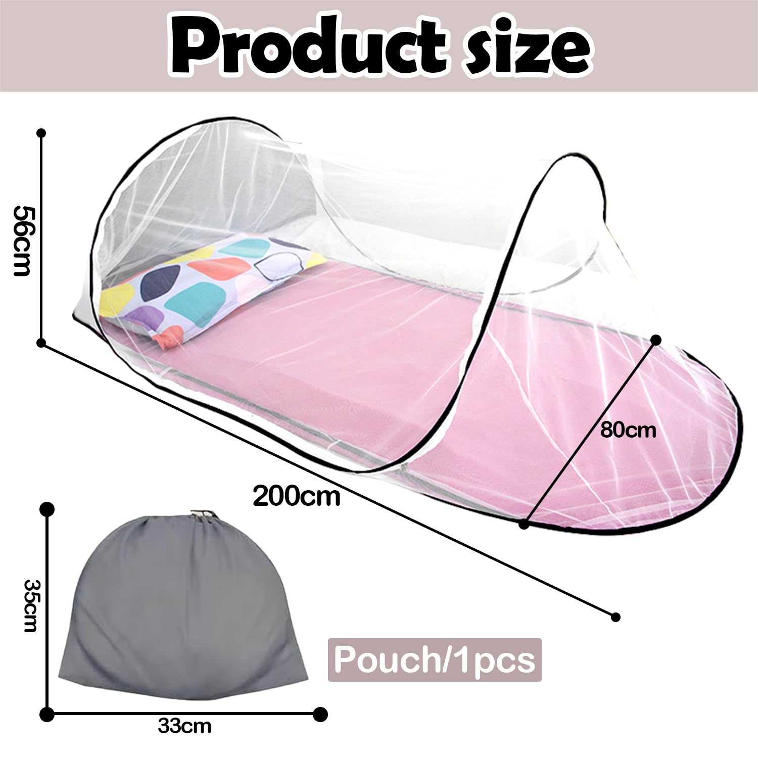 Pieghevole Zanzariera Da Viaggio Pop Up - 200 x 80 x 56 cm, Portatile per Letto Singolo e Culla
